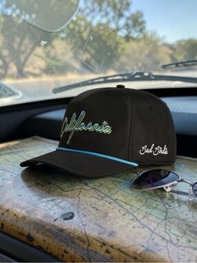 NWT Bad Birdie California Script Rope Golf Hat Black Blue Snapback Adjustable
